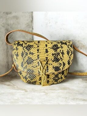 Saint Laurent-Inspired Yellow Snake-Embossed Crossbody Bag